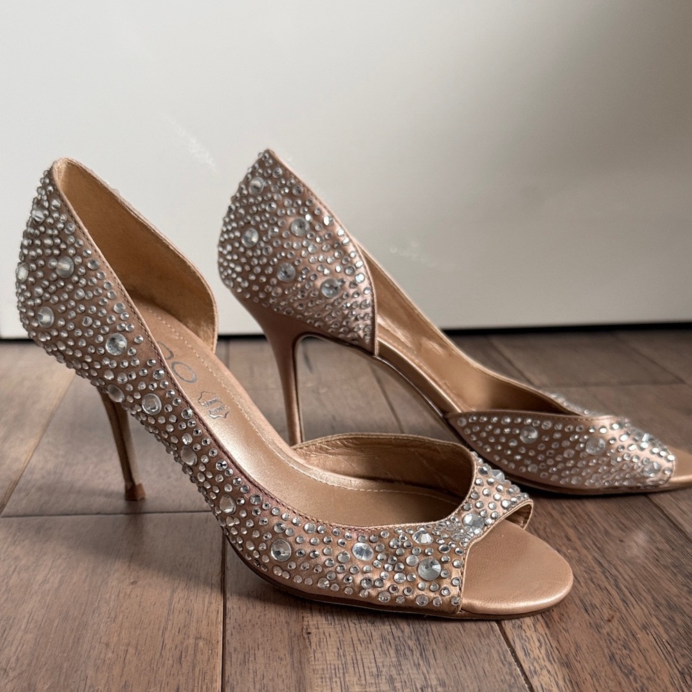 Aldo Sparkling Tan Peep-Toe Heels